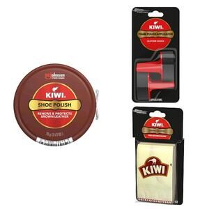 Kiwi Brown Shoe Polish Care Kit 2.5 oz + 2‎  Foam Applicators + 2 Shine Cloths
